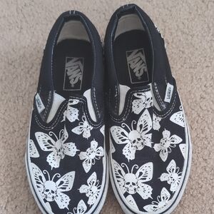 Vans Kids Black and White Skull Butterfly Sneakers